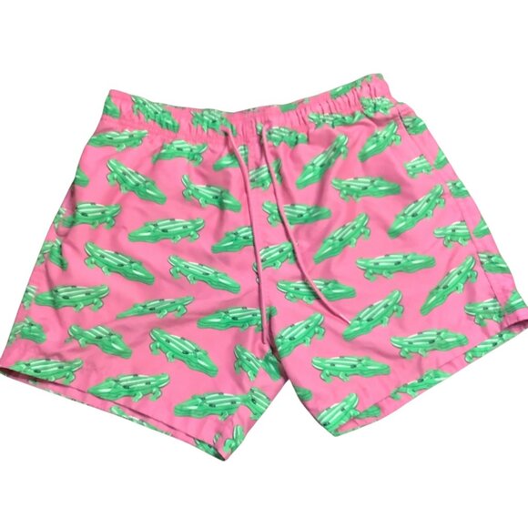 H&M Alligator Floatie Print Swim Shorts Men Size Medium Pink & Green - Picture 1 of 10